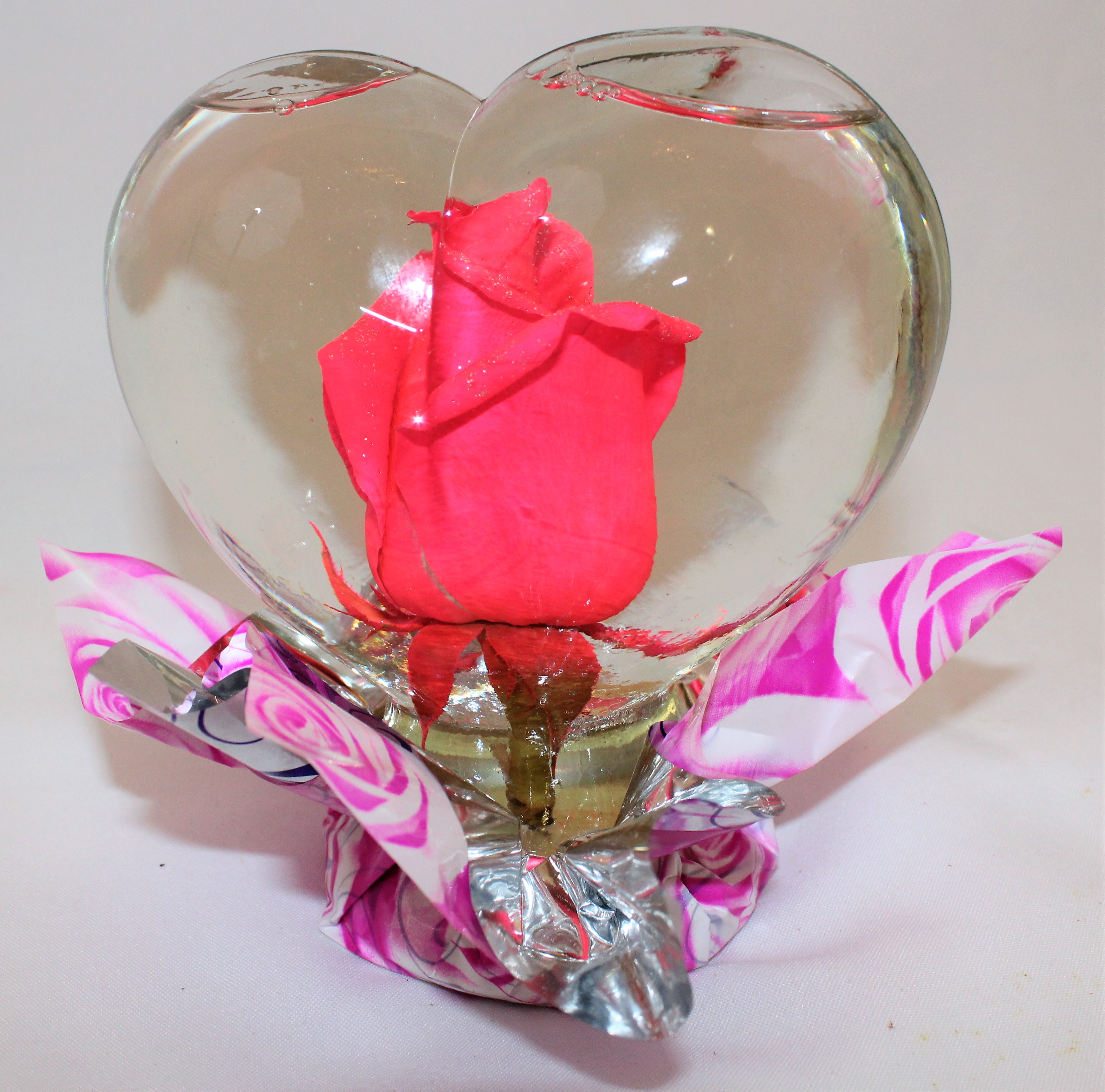 Real Pink Rose In Water Inside Glass Dome 